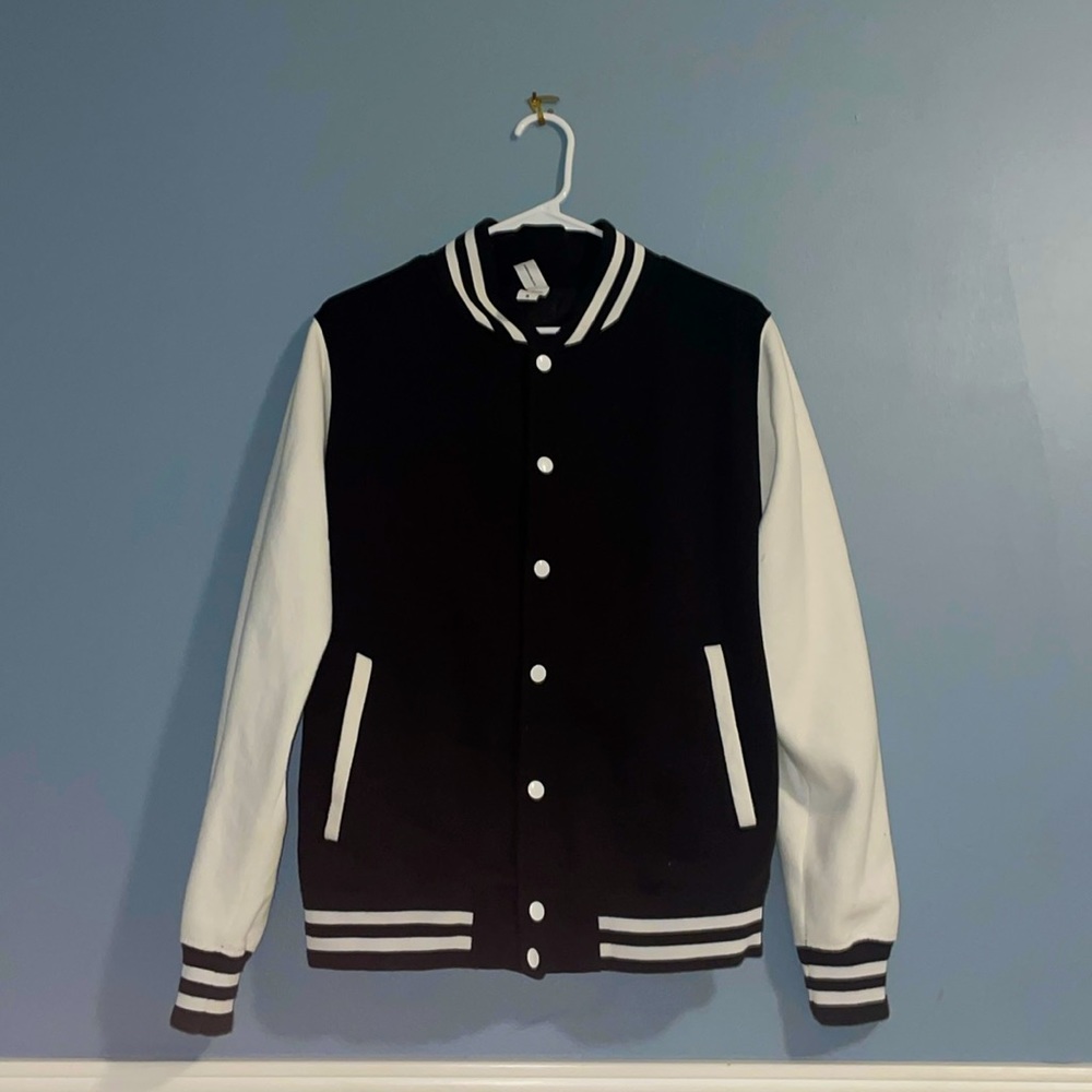 JustHoods Black and White Varsity Jacket
